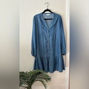 BeachLunchLounge Chambray Button-Down Dress Drop Waist Large
